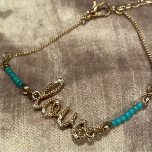Love Bracelet Turquoise Beads Goldtone